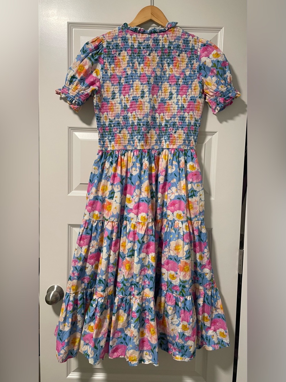 Ivy City Co Delia Dress in Blue - Floral Smocked Midi Dress with Pockets - Picture 14 of 16